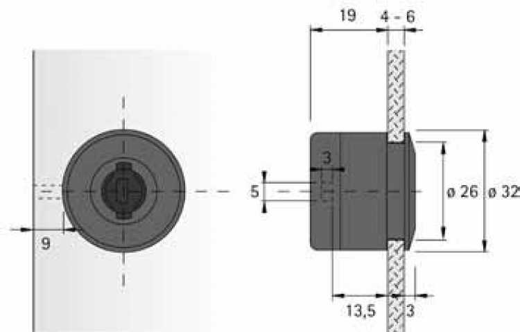 Zylinder-Glastürschloss Typ 320 Aluminium Optik