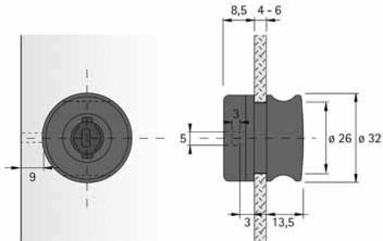 Zylinder-Glastürschloss Typ 321 mit Griff, Aluminium-Optik