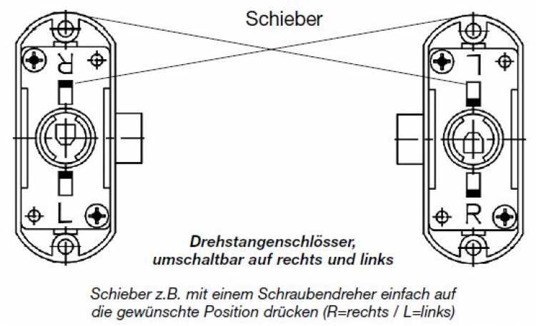 Drehstangenschloss Dorn 30 mm