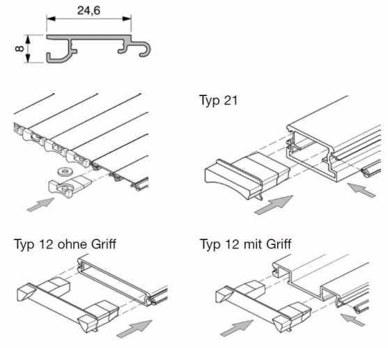 Aluminiumrolladen EV1, Typ 12, Alu silber, mit Griff