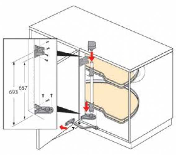 Eckschrank Drehbeschlag auf Halbkreisboden Ø 750 mm