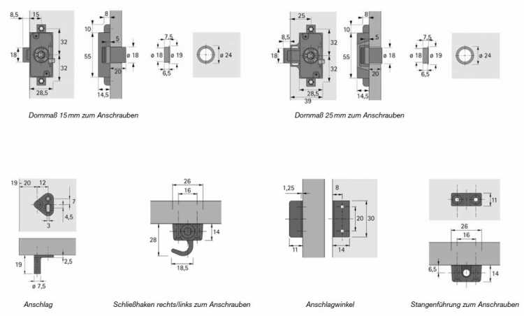 Set Zylinder-Drehstangenschloss, ZL: 20 mm, DM 15 mm, Anschrauben