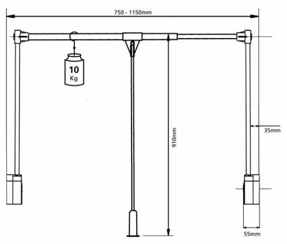 Kleiderlift Tandem 10, für lichte Korpusbreite 750 - 1170 mm