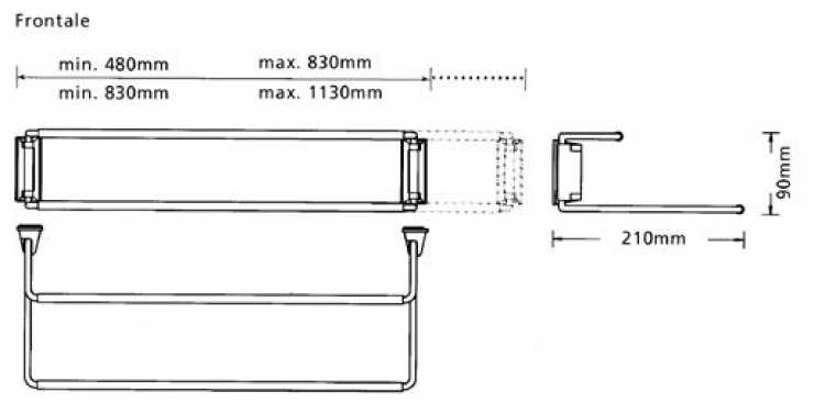 Schuhablage Wandbefestigung, ausziehbar 480 - 830 mm