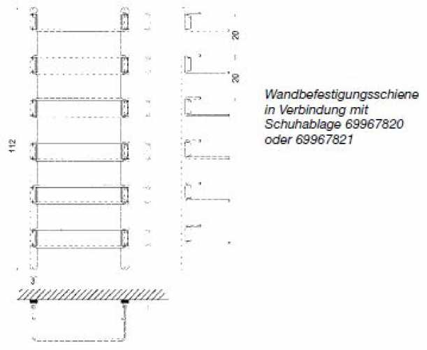 Schuhablage Wandbefestigung, ausziehbar 480 - 830 mm