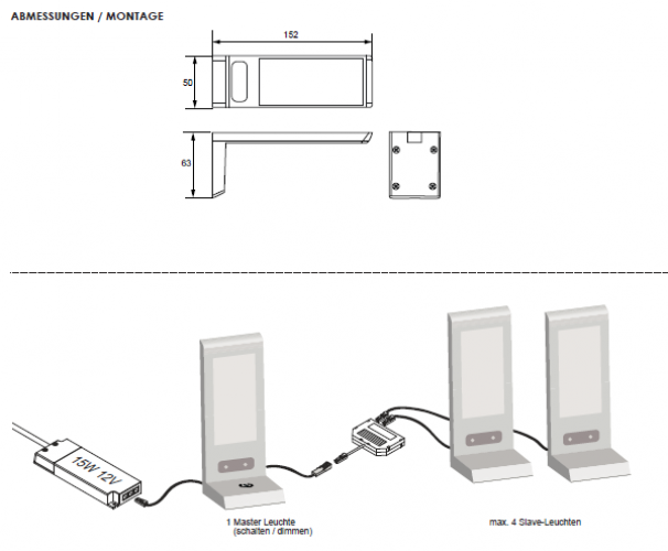 Anbauleuchte IILED Angle mit Touch Sensor, warmweiß