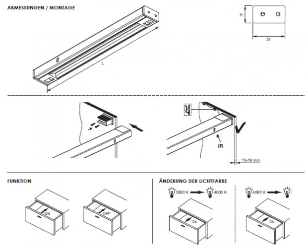 Schrankinnenleuchte Kiton DC, L: 411 mm