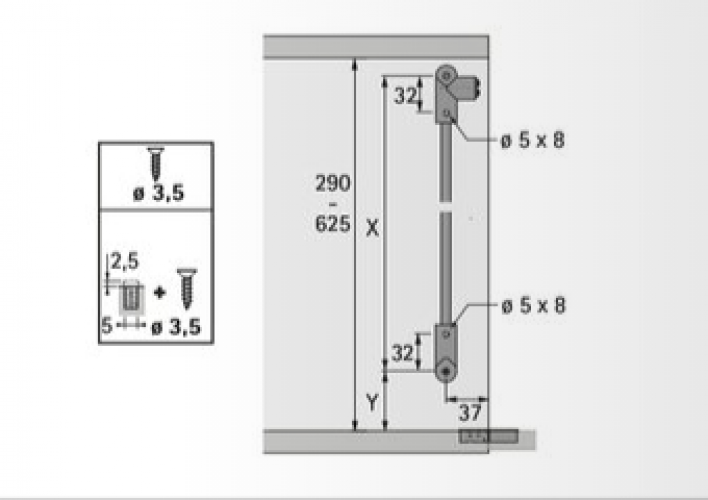 Klappenhalter Klassik D mit Magnet-Zuhaltung, 290 - 340 mm, rechts