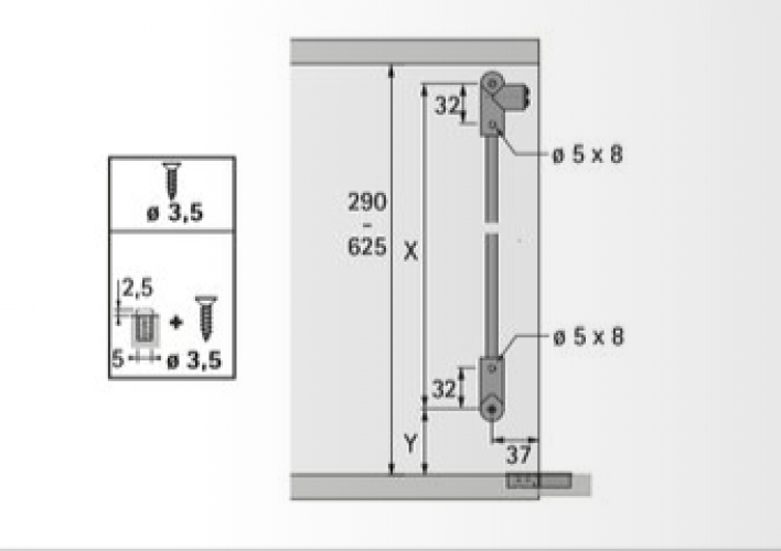 Klappenhalter Klassik D mit Magnet-Zuhaltung, 365 - 404 mm, links