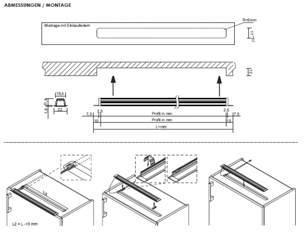 Einbauleuchte Manila IV Emotion, L: 567 mm