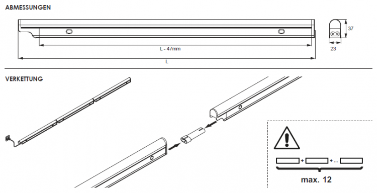 Unterbauleuchte Snite, warmweiß, L: 539 mm