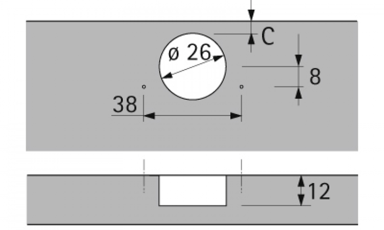 Holzrahmenscharnier Intermat 9924, 95°, TH 42/S, halb vorliegend