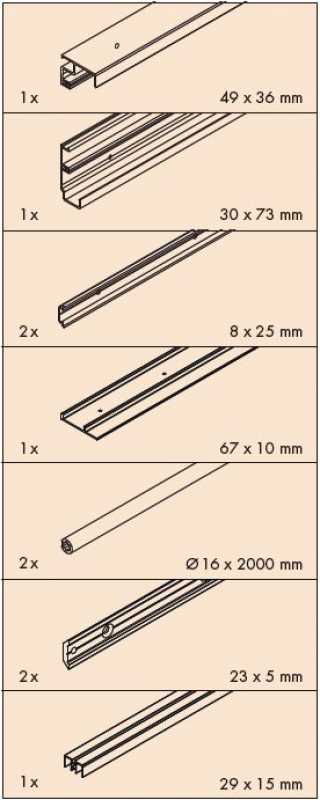 Schienenset Typ S für Korpusbreite bis 1799 mm