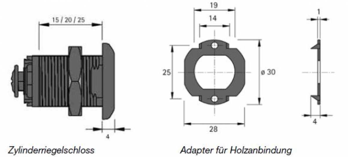 Set Zylinder-Riegelschloss, L: 20 mm