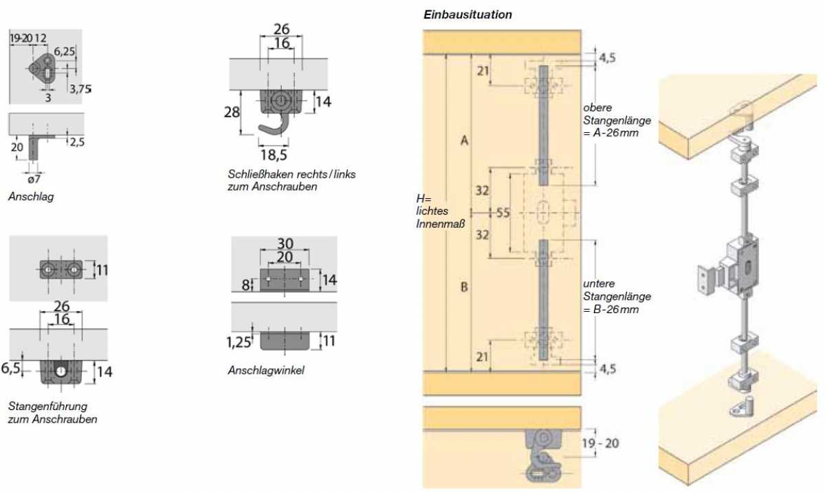 Drehstangenschloss Links, Dornmaß 15 mm, IC-Schließung