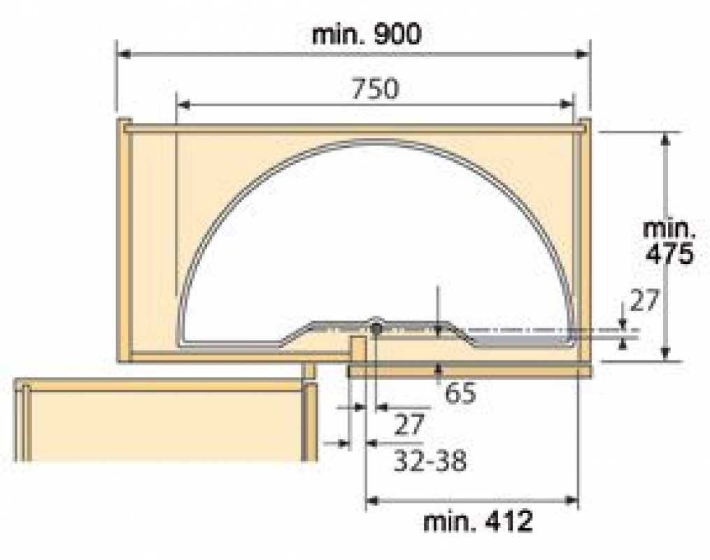 Eckschrank Drehbeschlag auf Halbkreisboden Ø 750 mm