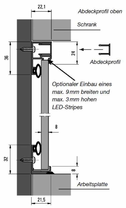 Oberprofil für Stärke 12-18 mm, L: 4100 mm