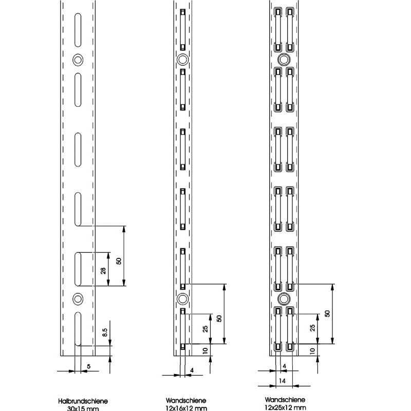 Wandschiene 12 x 25 x 12 mm, L: 2000 mm, signalweiß