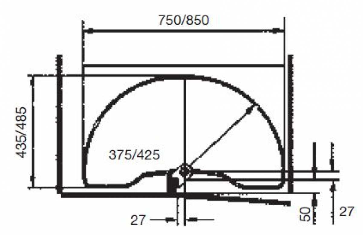 Eckschrank Halbkreisbeschlagset H: 552 mm