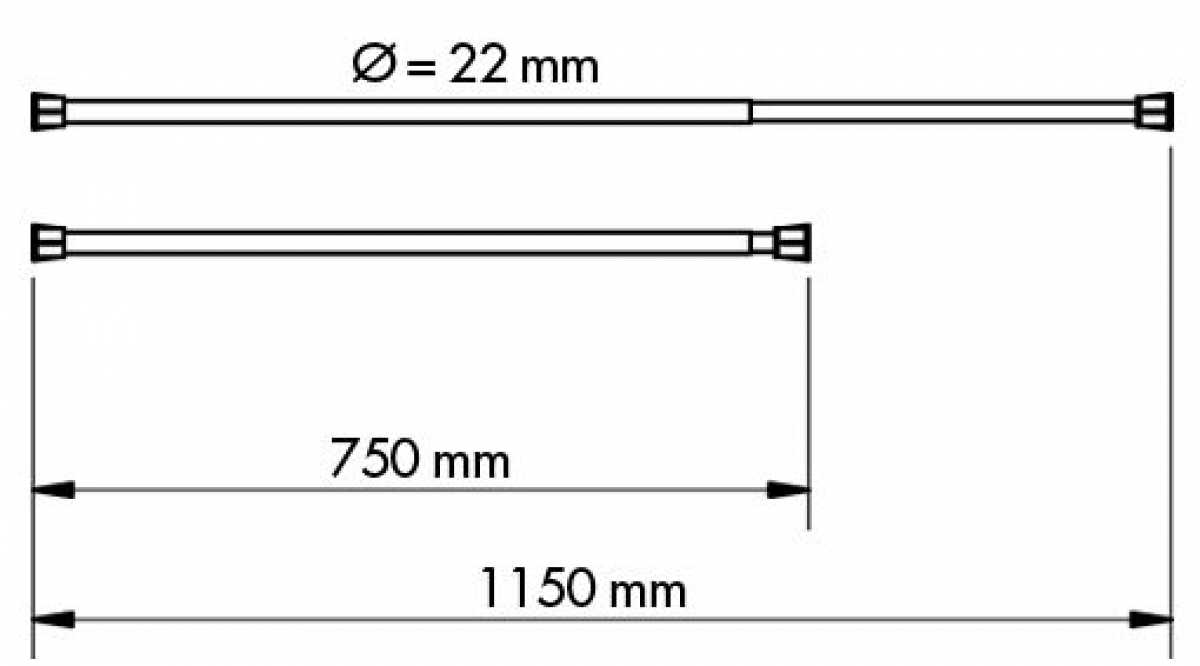 Schrankrohr Ø 22 mm für Korpusbreite 750 - 1150 mm