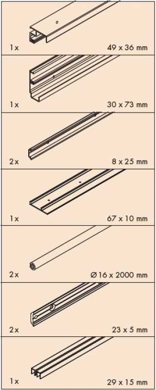 Schienenset Typ M für Korpusbreite bis 2400 mm