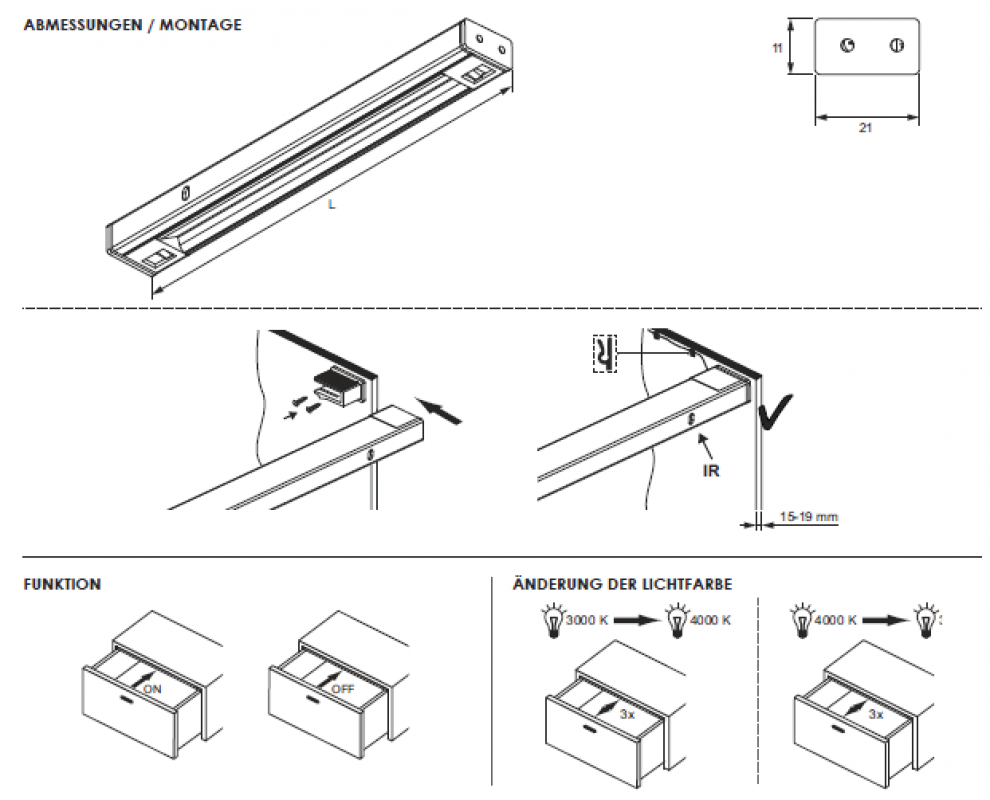 Schrankinnenleuchte Kiton DC, L: 461 mm