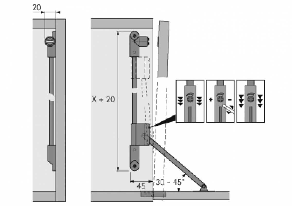 Klappenhalter Klassik D mit Magnet-Zuhaltung, 365 - 404 mm, links