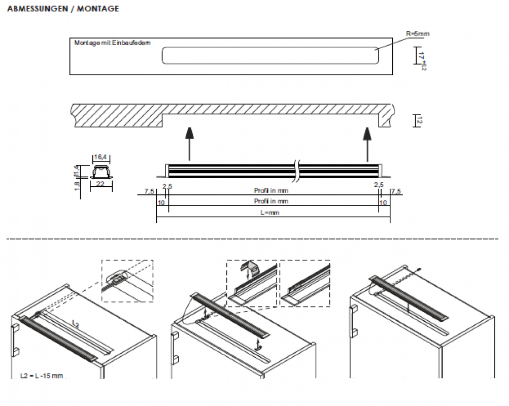 Einbauleuchte Manila IV Emotion, L: 567 mm