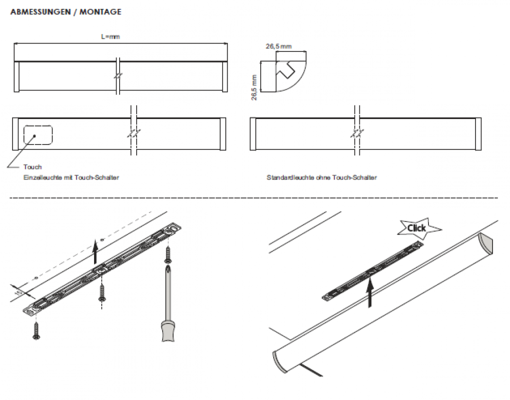 Anbauleuchte Mini Corner Emotion, L: 1200 mm