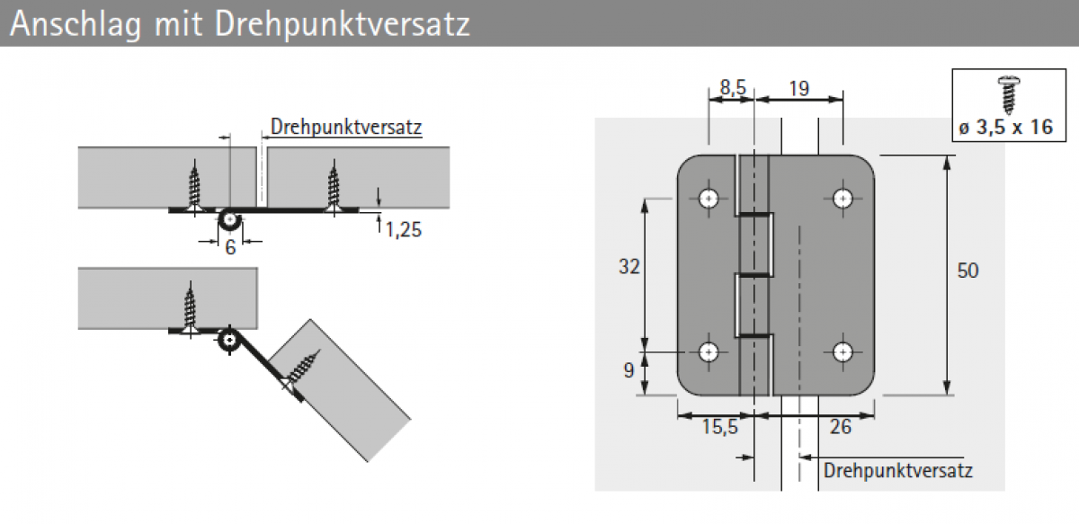 Mittelscharnier 625 für Falttüren, 180°