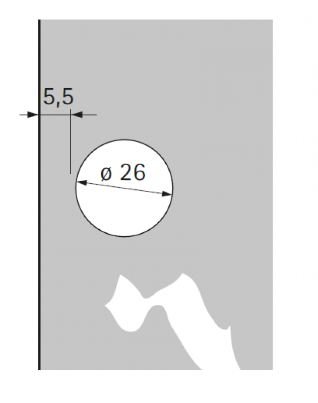 Glastürscharnier Perfekt 5204 W90, 95°, T 42, einliegend