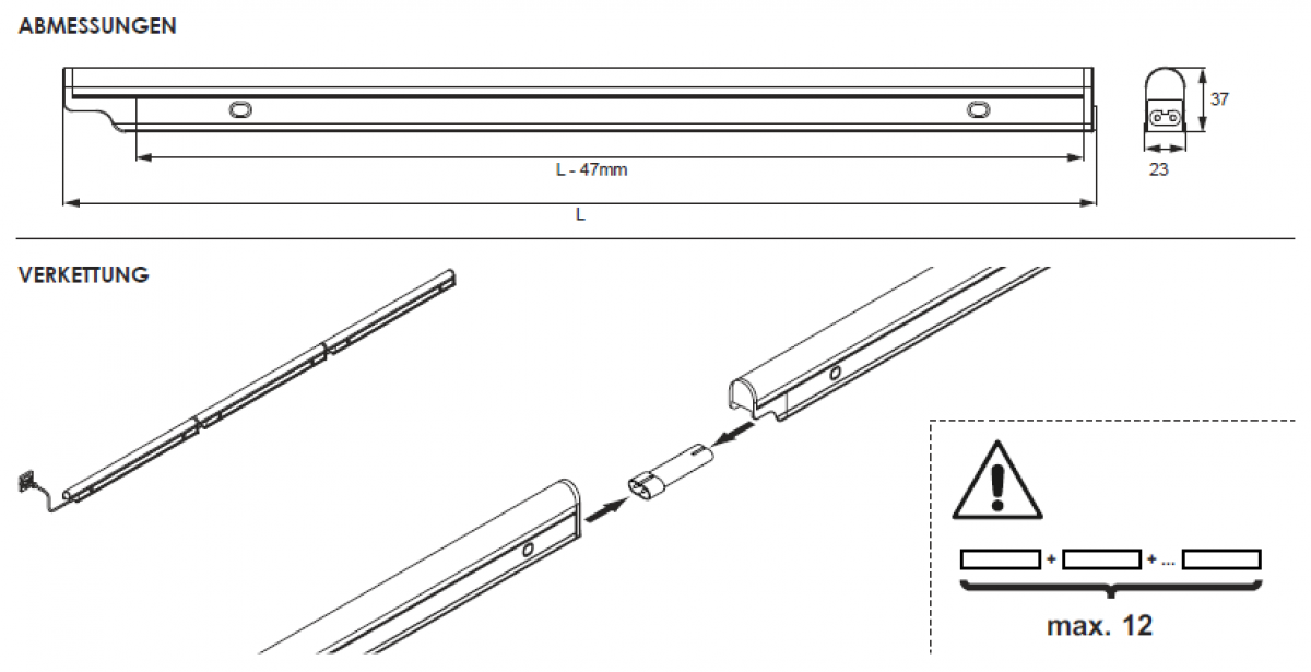 Unterbauleuchte Snite, warmweiß, L: 1471 mm
