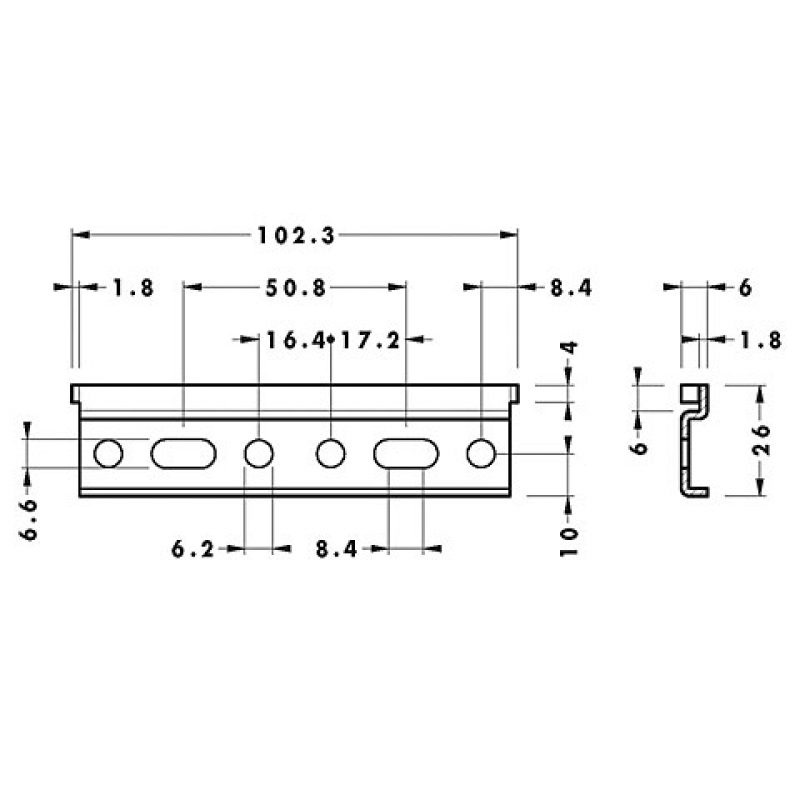 Aufhängeschiene mit Abrutschsicherung, Länge: 100 mm